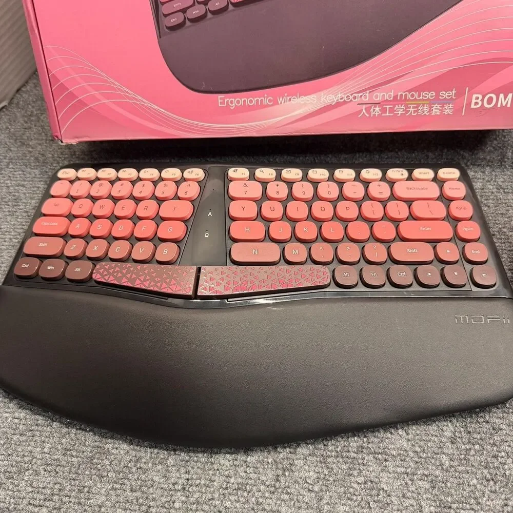 MOFii BOMI Wireless Ergonomic Keyboard Mouse Combo Pink Black Open Box PC